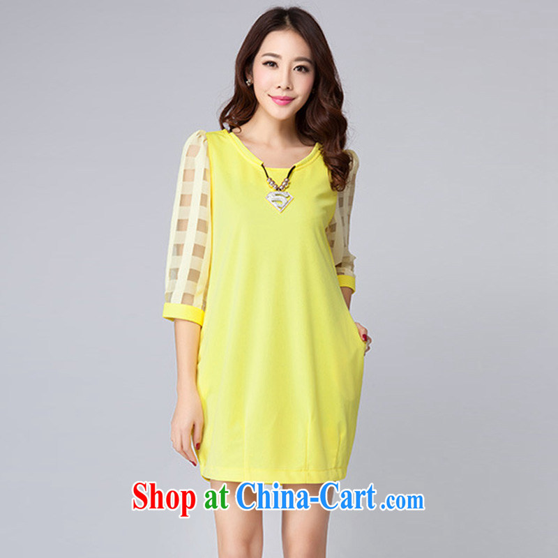 flower girl Isabelle 2015 summer new Korean version of the greater, women with stylish Solid Color 7 cuffs loose video thin dresses female D 1665 yellow 4 XL, flower girl Isabelle (Dufflsa), online shopping