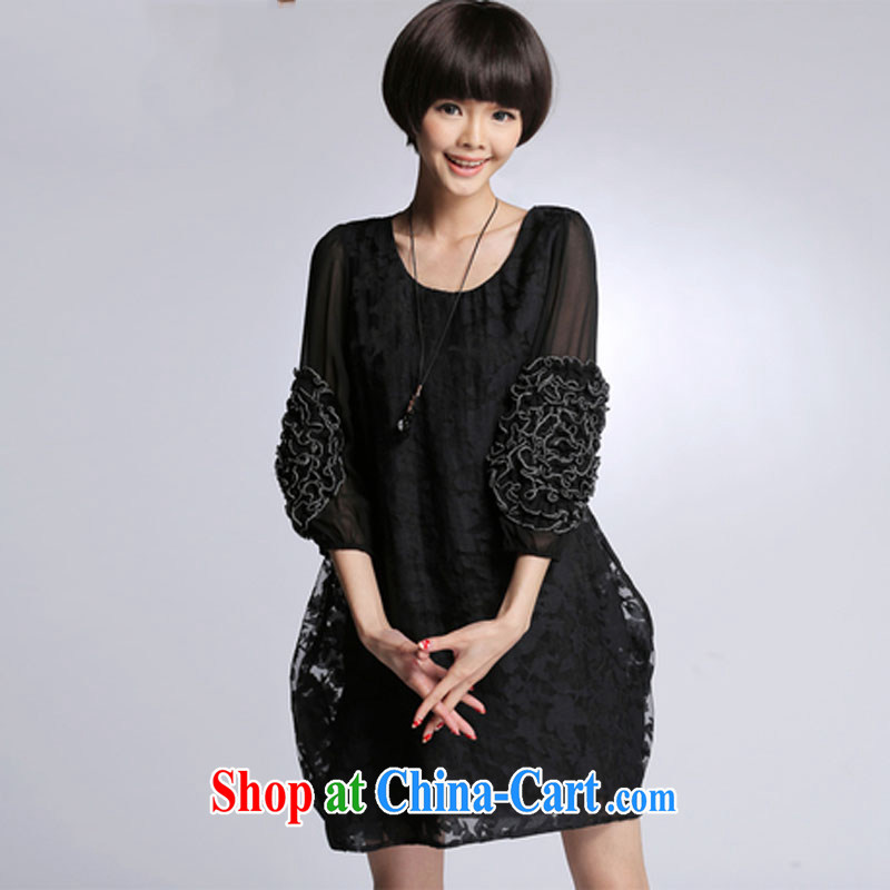 In the 2015 spring and summer new, thick MM Style fashion, long, female ultra-large, the root yarn jacquard dress - 6804 black 4XL, it encountered, and shopping on the Internet