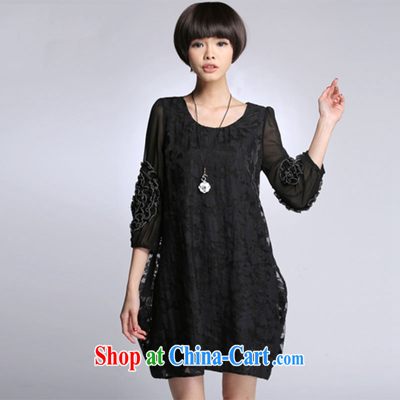 In the 2015 spring and summer new, thick MM Style fashion, long, female ultra-large, the root yarn jacquard dress - 6804 black 4XL, it encountered, and shopping on the Internet