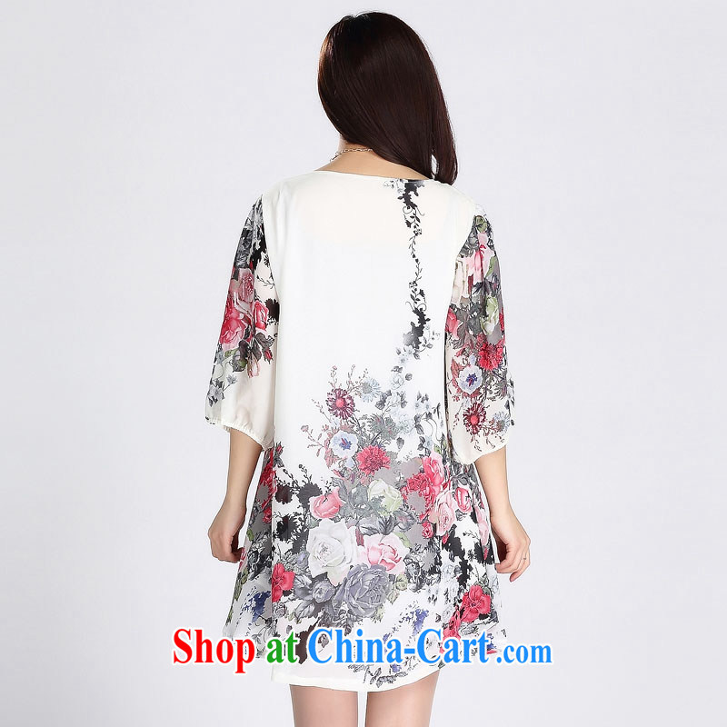 The line spend a lot code female Korean small fresh and decent water and ink stamp with 7 sub-cuff loose snow woven dresses and indeed intensify dresses 5 L 1 white ink stamp 3XL, sea routes, and, on-line shopping