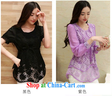 blue and purple new 2015 Korean female larger graphics thin beauty with solid short-sleeved lace snow woven shirts women 9021 purple XXL pictures, price, brand platters! Elections are good character, the national distribution, so why buy now enjoy more preferential! Health