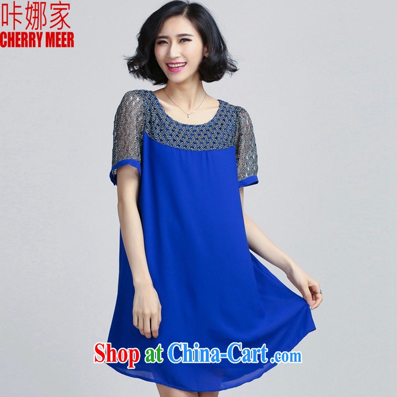 It's a 2015 Korean version of the new paragraph on summer in MM long lace stitching snow woven relaxed T pension larger female 061 blue XXL, click the Home (CHERRY MEER), online shopping