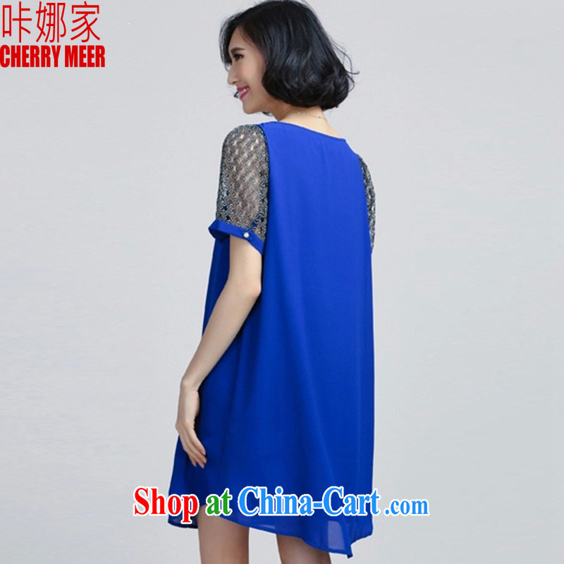 It's a 2015 Korean version of the new paragraph on summer in MM long lace stitching snow woven relaxed T pension larger female 061 blue XXL, click the Home (CHERRY MEER), online shopping