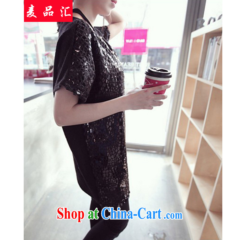 Mr MAK, sinks and indeed increase, female 2015 summer new Korean thick MM cultivating graphics thin loose, long, short-sleeved T shirt 6078 black 5 XL, Mak, sinks, and shopping on the Internet