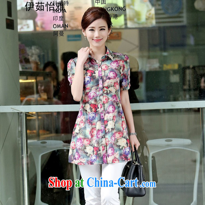The Ju-Yee Nga 2015 summer new emphasis on cultivating his sister stamp shirt large, female shirt YZ 5386 blue floral XXXL