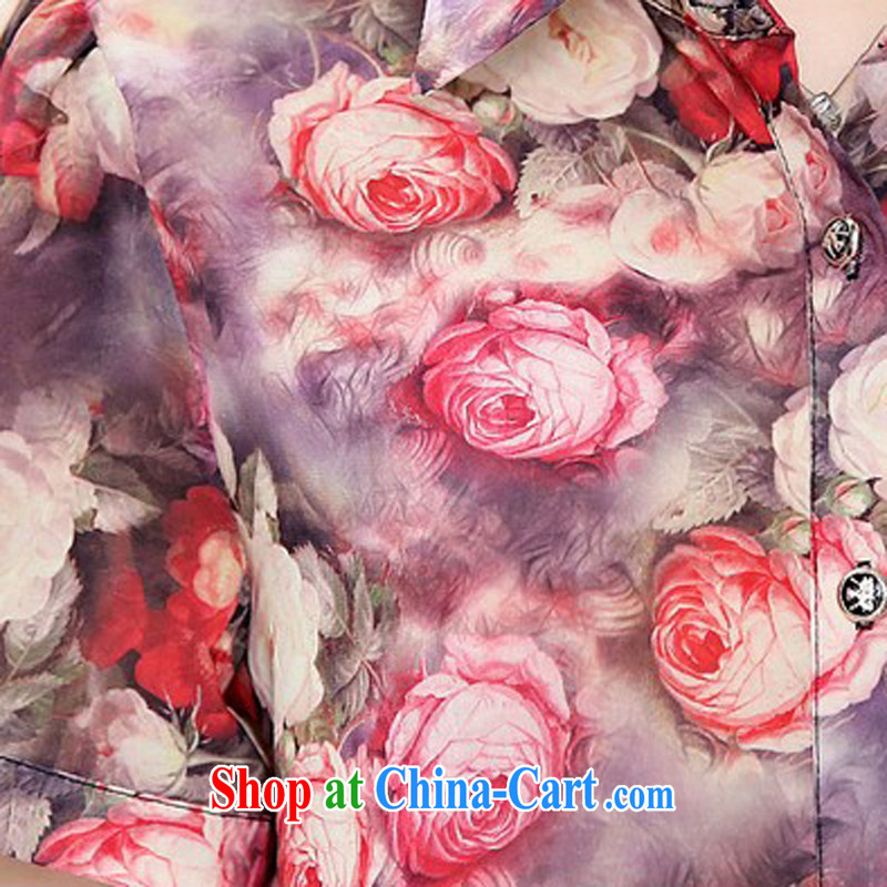 The Ju-Yee Nga 2015 summer new emphasis on cultivating his sister stamp shirt large, female shirt YZ 5386 blue floral XXXL, Yu Yee Nga, shopping on the Internet