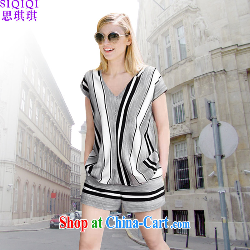 The Qi Qi 2015 summer new, larger female American and European Big temperament thick mm video thin short-sleeved loose T shirt + shorts female package TZ 1035 figure 3XL _recommendations 155 - 165 jack_