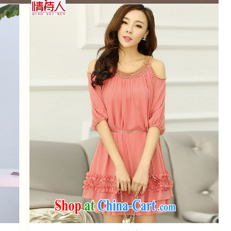 and poet 2015 thick sister Korean loose the fat XL female snow woven dresses J 9088 pink L 120 - 140 jack