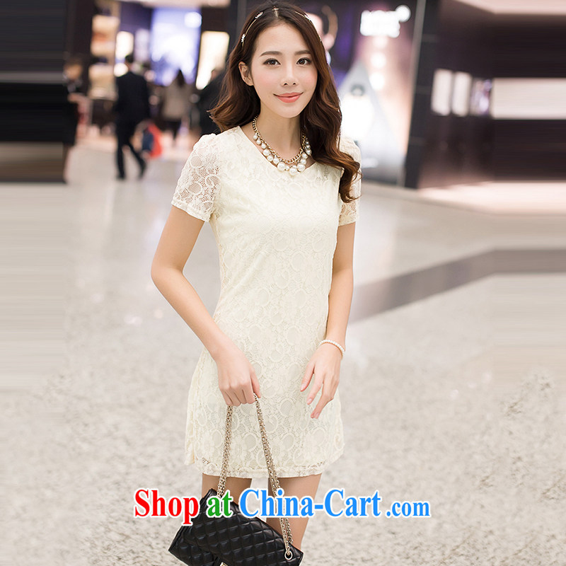 LRWY MM on the fertilizer and Ultra graphics thin 2015 summer new languages empty check take the sexy solid color Large, short-sleeved lace dresses female apricot XXXL, lian Ren wu yu, shopping on the Internet