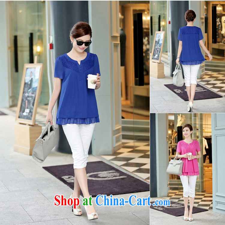 The Ju-Yee Nga larger female summer new Korean thick MM graphics thin lace stitching double short-sleeved mother load snow woven shirts YZ 5283 light blue XXL pictures, price, brand platters! Elections are good character, the national distribution, so why buy now enjoy more preferential! Health
