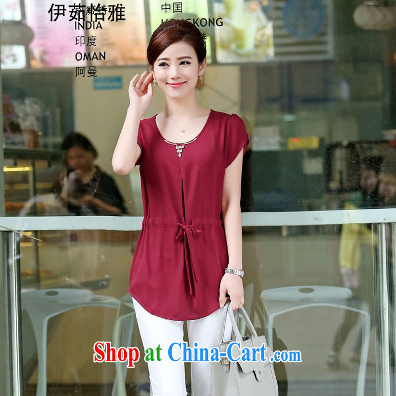 The Ju-Yee Nga 2015 summer new thick MM graphics thin large code women short-sleeve, and indeed the snow woven shirts shirt YZ 5287 maroon XXL