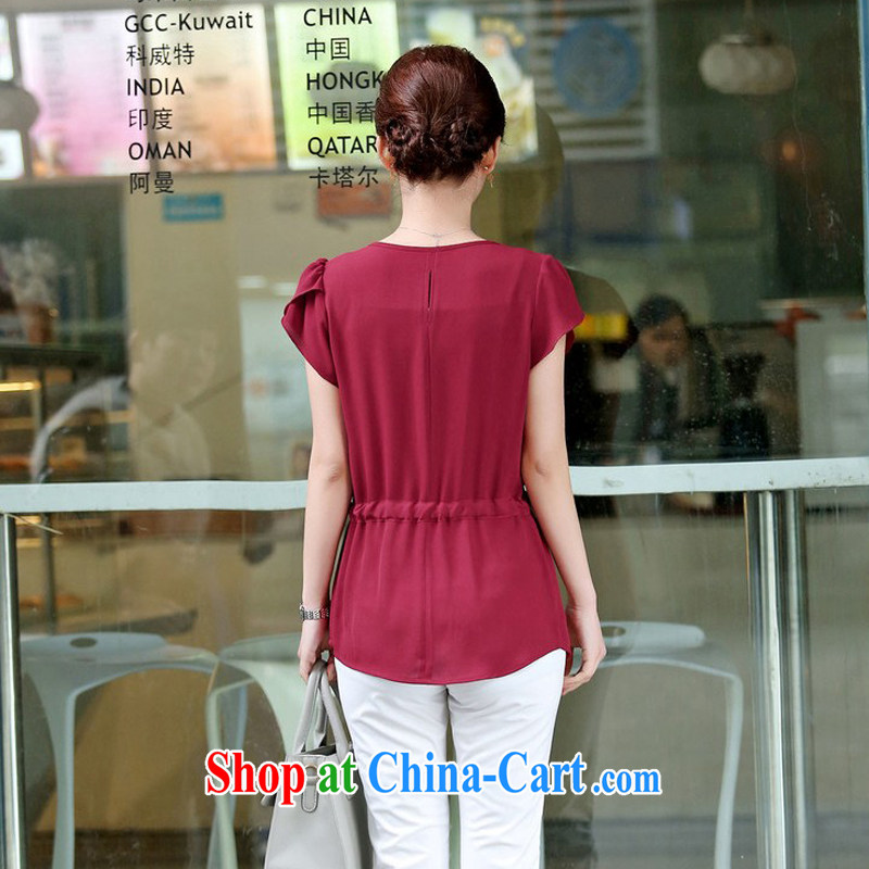 The Ju-Yee Nga 2015 summer new thick MM graphics thin large, female short-sleeved shirts, and indeed the snow woven shirts T-shirt YZ 5287 maroon XXL, Yu Yee Nga, shopping on the Internet