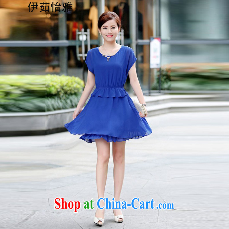 The Ju-Yee Nga summer new hot drill double Korean version of the greater code female fat people graphics thin ice woven dresses YZ 5381 BMW blue XXXL