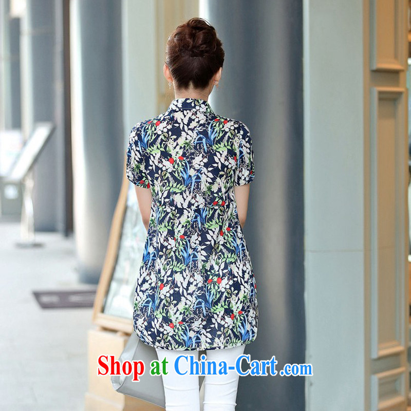The Ju-Yee Nga 2015 summer floral cotton thick sister short-sleeved large, female shirt YZ 5383 elephant blue XXXL, Yu Yee Nga, shopping on the Internet