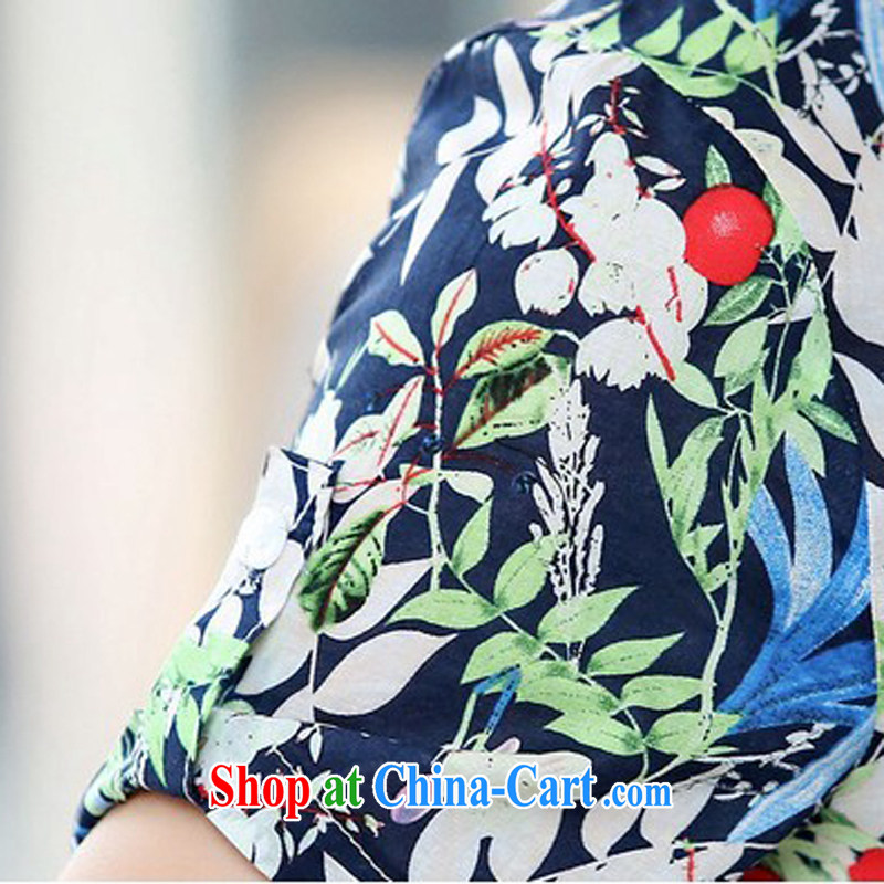 The Ju-Yee Nga 2015 summer floral cotton thick sister short-sleeved large, female shirt YZ 5383 elephant blue XXXL, Yu Yee Nga, shopping on the Internet