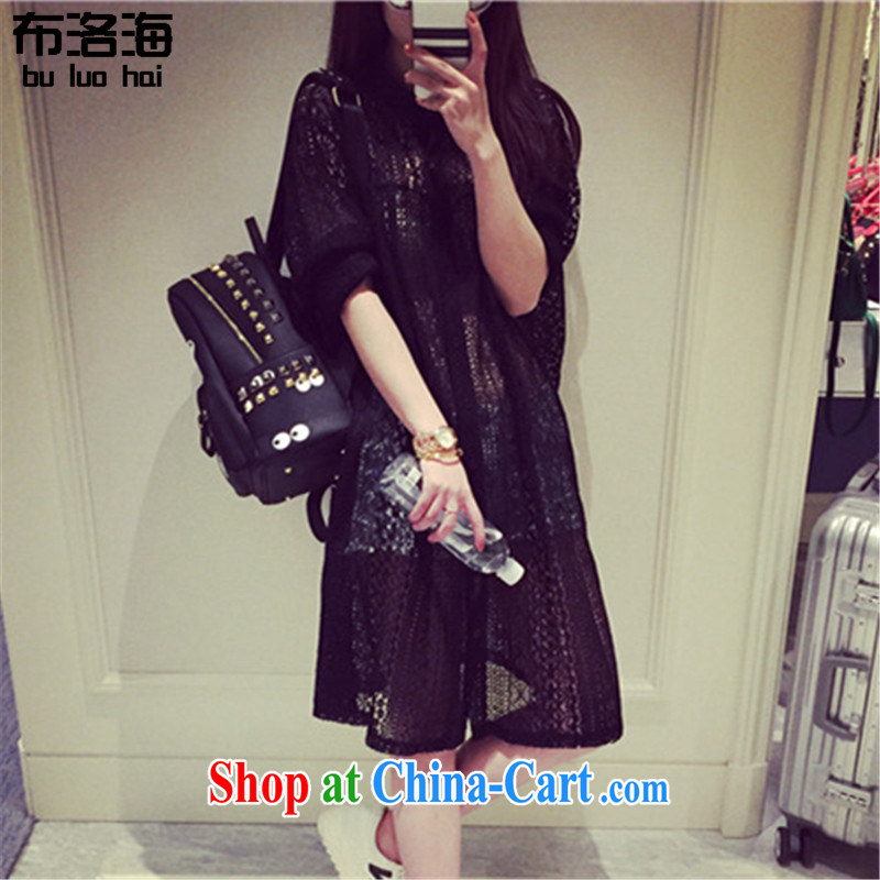 The sea 2015 summer new, larger female, long Openwork lace skirt and indeed the long-sleeved T-shirt dress girl, jacket 9005 black XXXL, sea, shopping on the Internet