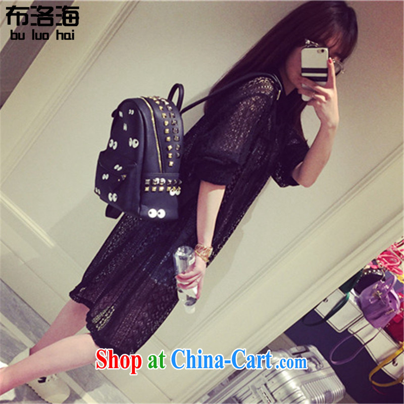 The sea 2015 summer new, larger female, long Openwork lace skirt and indeed the long-sleeved T-shirt dress girl, jacket 9005 black XXXL, sea, shopping on the Internet
