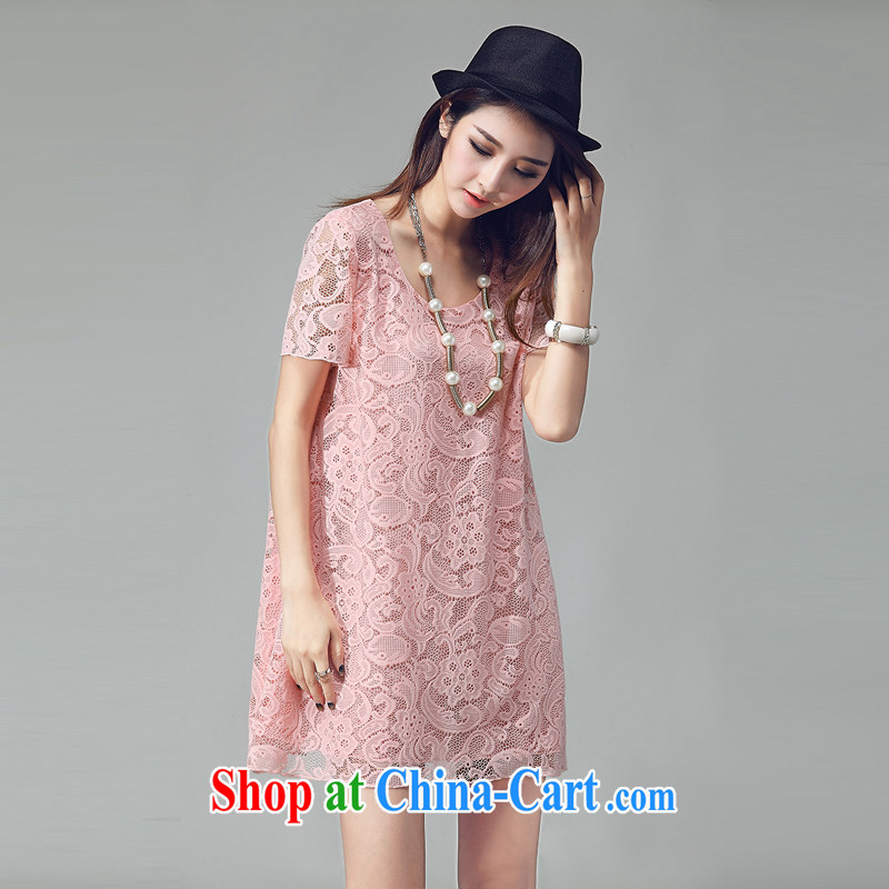 The Cloud, the Fuwa, female 2015 summer new short-sleeved lace thick mm video thin Korean dress 32 pink XXL, cloud, Eve, shopping on the Internet
