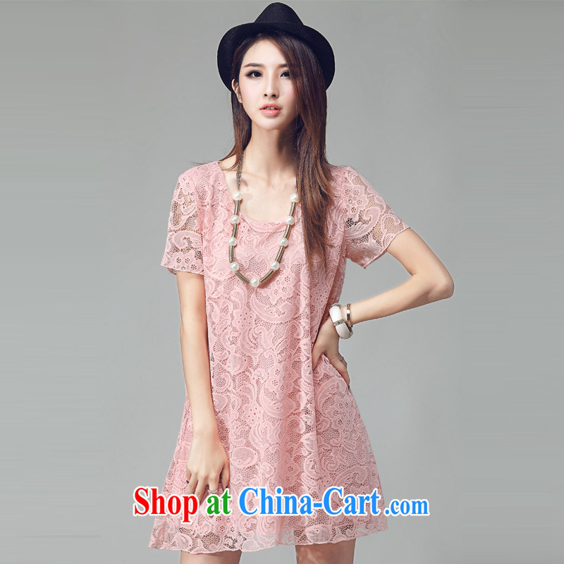 The Cloud, the Fuwa, female 2015 summer new short-sleeved lace thick mm video thin Korean dress 32 pink XXL, cloud, Eve, shopping on the Internet