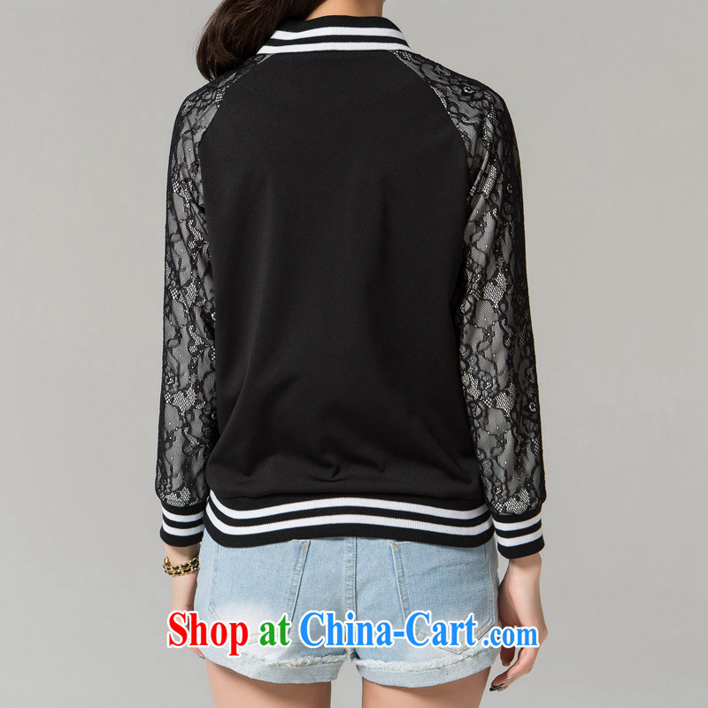 blue if the water increase, women 2015 spring new thick MM on T-shirt Han version stitching leisure baseball uniform jacket black large code XXXL, blue water (lrosey), shopping on the Internet
