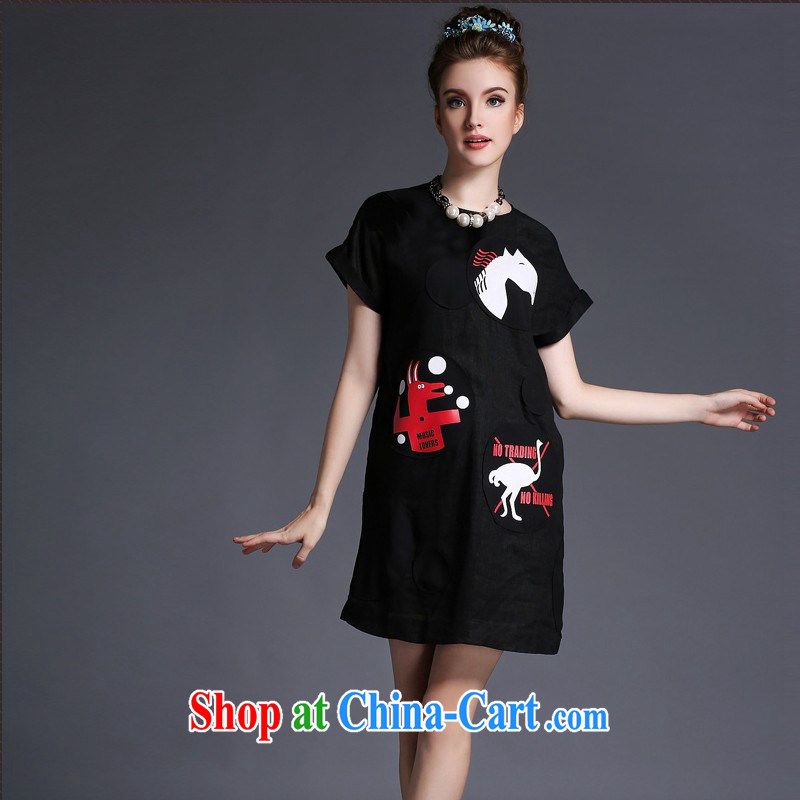 O'Neill could bring about 2015 summer beauty dress thick mm increase in Europe, female, long, short-sleeved loose video thin black XXL, could bring about (AOFULI), shopping on the Internet