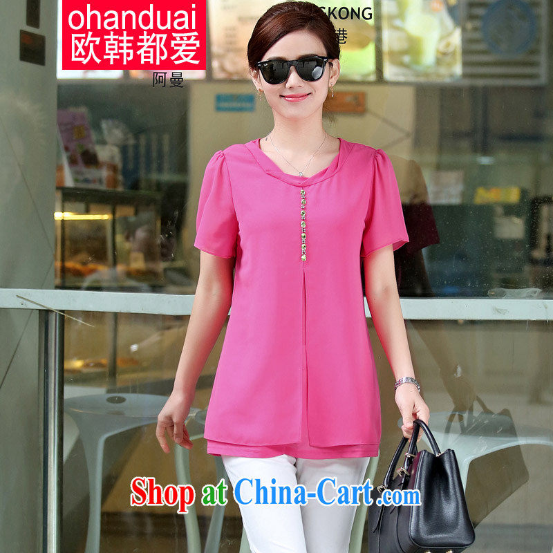 The All Love 2015 summer new large code mom with chic manually staple Pearl noble leave of two in cultivating 100 snow ground woven shirts OH of 56,530 red XXXL