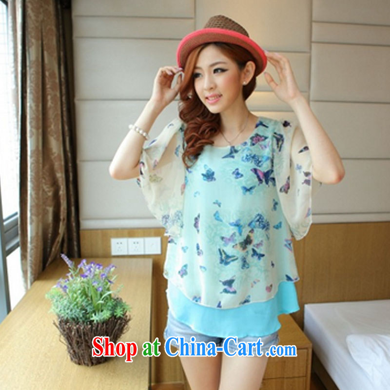 Sincerely, The 2015 Korean Beauty graphics thin ultra-sin two-piece bat sleeves butterfly Flower Snow woven shirts loose the code with T-shirt Y 8700 pink XXXL, sincerely, (qilemei), and, on-line shopping