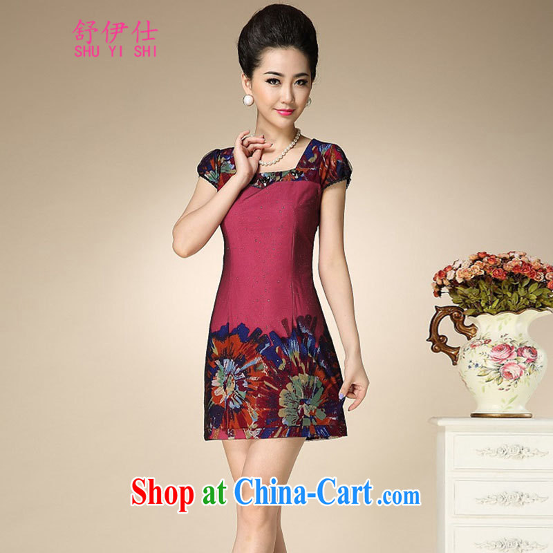 Shu, Mr Rafael Hui, the older name Yuan graceful girls summer short-sleeved Stamp Set on her skirt with her festive wedding dress the code suit parquet drill dresses of red XXXL