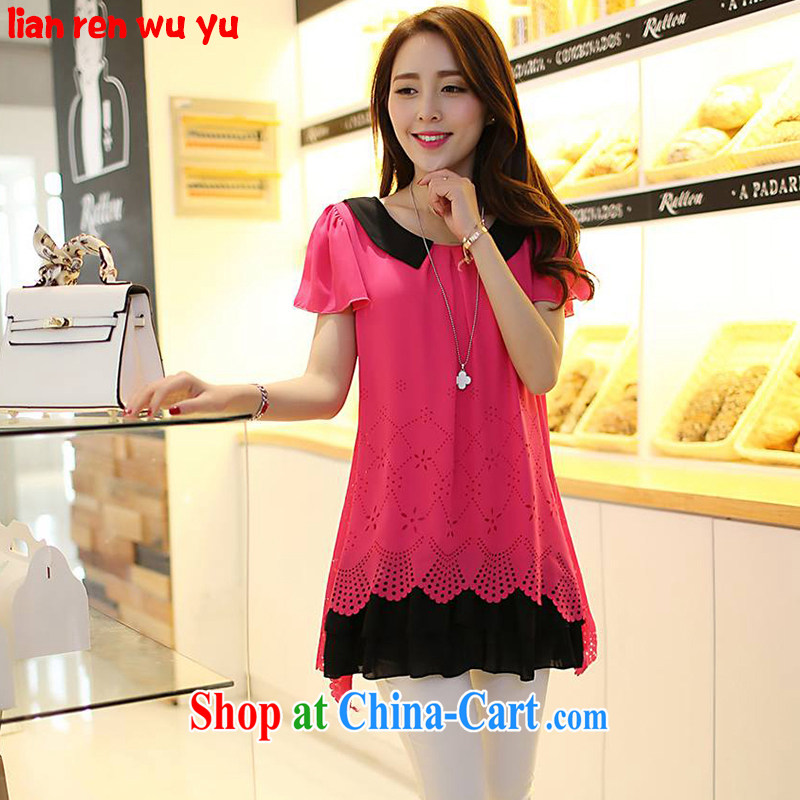 LRWY summer 2015 new thick MM ultra-loose the fat increase collision color dolls in long leave of two big, short-sleeved Openwork snow woven shirts girls of red XXXXL