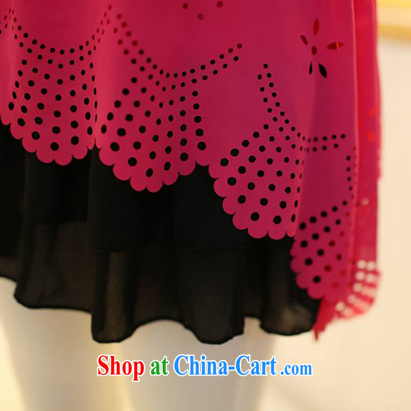 LRWY summer 2015 new thick MM ultra loose the fat and knocked color dolls in long leave of two big, short-sleeved Openwork snow woven shirts girls of red XXXXL, lian Ren wu yu, shopping on the Internet