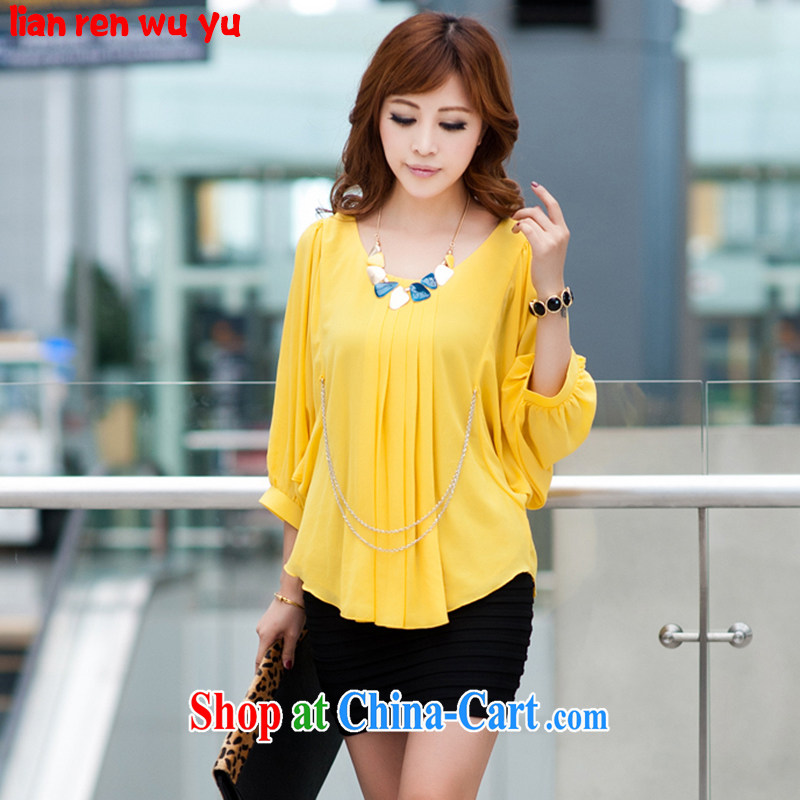 LRWY summer fashion and indeed increase their ultra-liberal half sleeve 100 hem snow woven shirt scoop neck 200 Jack King, solid color bat sleeves T-shirt style female yellow XXXXL
