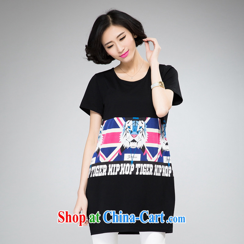Cayman's population, the Code women mm thick summer 2015 new Korean version, long T-shirt T-shirt hit color stamp short-sleeved black 4XL, silk, and, on-line shopping
