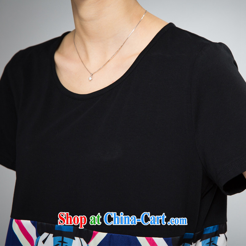 Cayman's population, the Code women mm thick summer 2015 new Korean version, long T-shirt T-shirt hit color stamp short-sleeved black 4XL, silk, and, on-line shopping