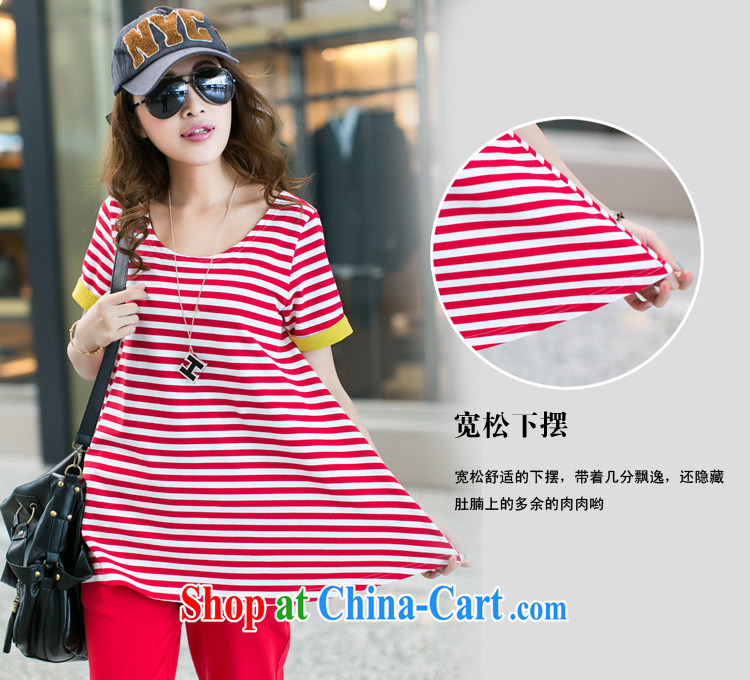 LRWY thick MM summer small fresh and the fat and loose short-sleeve striped shirt T casual two-piece 7 pants large, the aging campaign kit pregnant women Po blue XXXXL pictures, price, brand platters! Elections are good character, the national distribution, so why buy now enjoy more preferential! Health