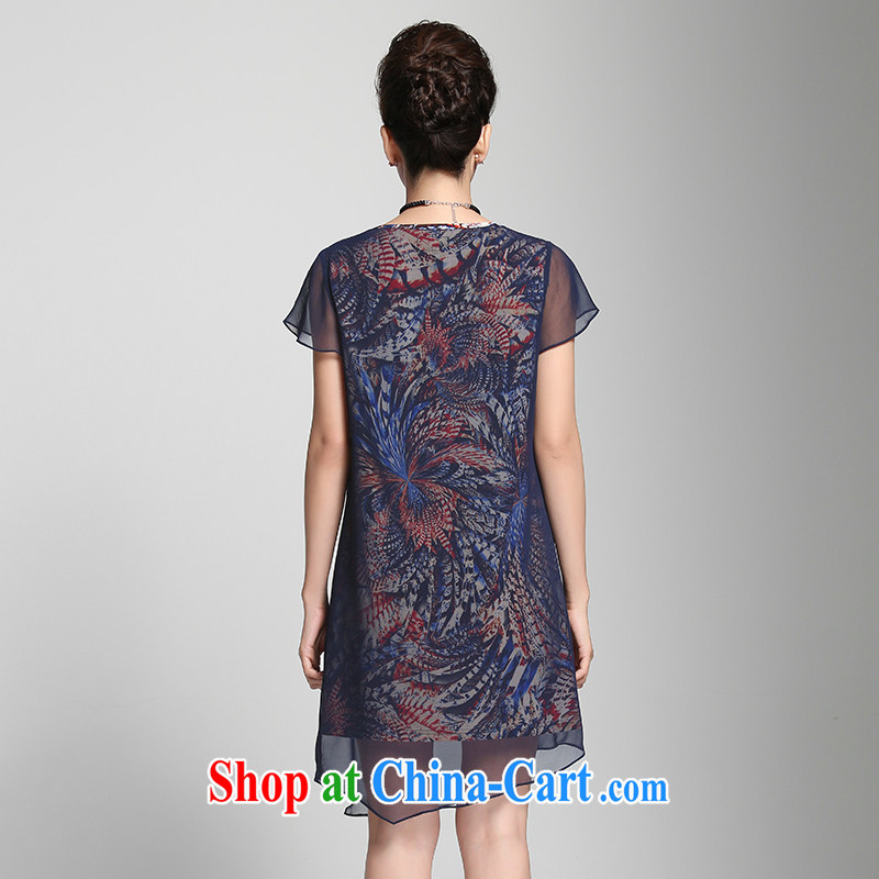 The Mak is the women's clothing 2015 summer new thick mm stylish graphics thin short-sleeved stamp dress 952103092 royal blue 6 XL, former Yugoslavia, Mak, and shopping on the Internet
