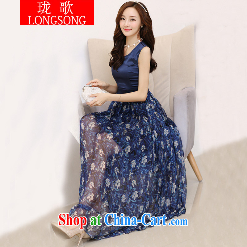 Vicky Ling Song summer 2015 with new, large, snow-woven long skirt cultivating Korean version 2298 L valleys, blue XXXL
