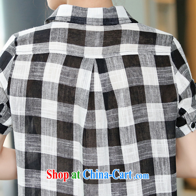 In accordance with his large figure skating, women 2015 new summer fashion lapel, long, black and white checkered cotton the thick mm shirt female D 565 black-and-white, 3 XL, according to her, and on-line shopping