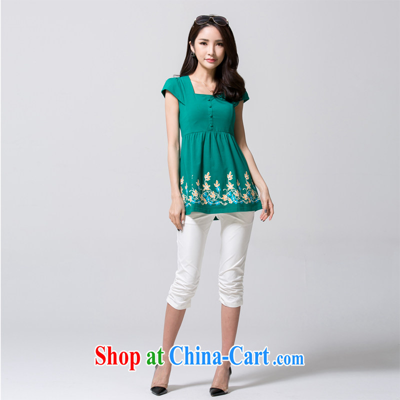 Solabe/the Addis Ababa mm thick new Korean summer Ethnic Wind buckle T-shirt party for cotton increased, cultivating short-sleeved T-shirt girl green XXXXL, Addis Ababa (solabe), shopping on the Internet