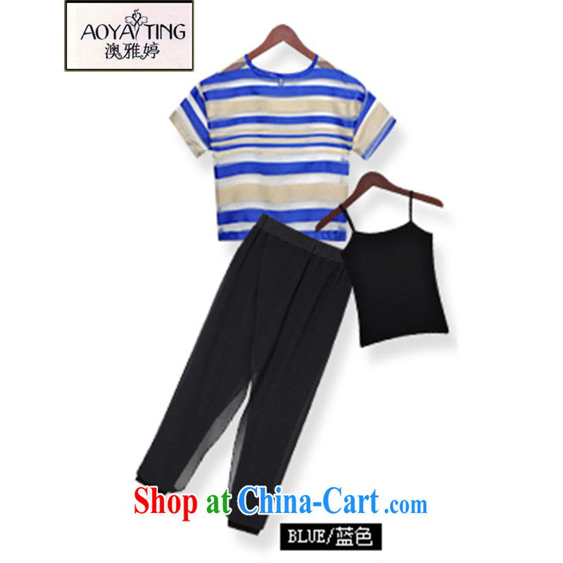 o Ya-ting 2015 New, and indeed increase, female fat MM Summer Snow woven shirts, 7 pants set girls dark blue stripes two-piece XL recommends that you 115 - 128 jack, O Ya-ting (aoyating), online shopping