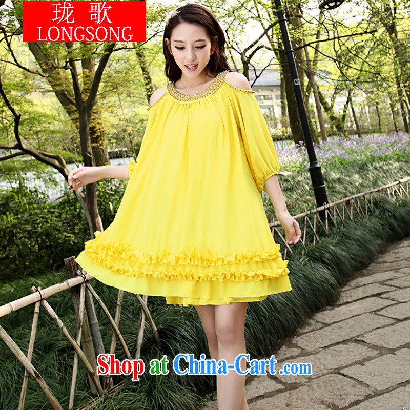 Vicky Ling Song 2015 bare shoulders snow woven larger dresses summer new loose video thin Korean version L 2299 yellow 4 XL, clerical officer Song (LONGSONG), online shopping