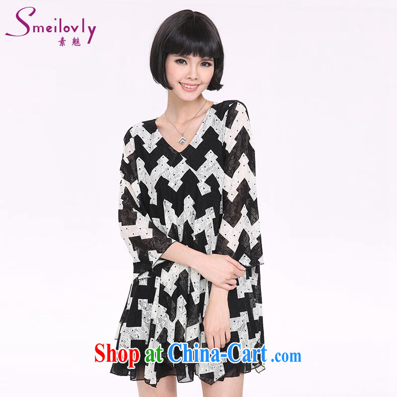 Of 200 Of The jack is indeed increasing, female fat mm spring and summer Korean version in loose cuff version snow woven dresses thick sister 2841 black large code XXL 140 about Jack