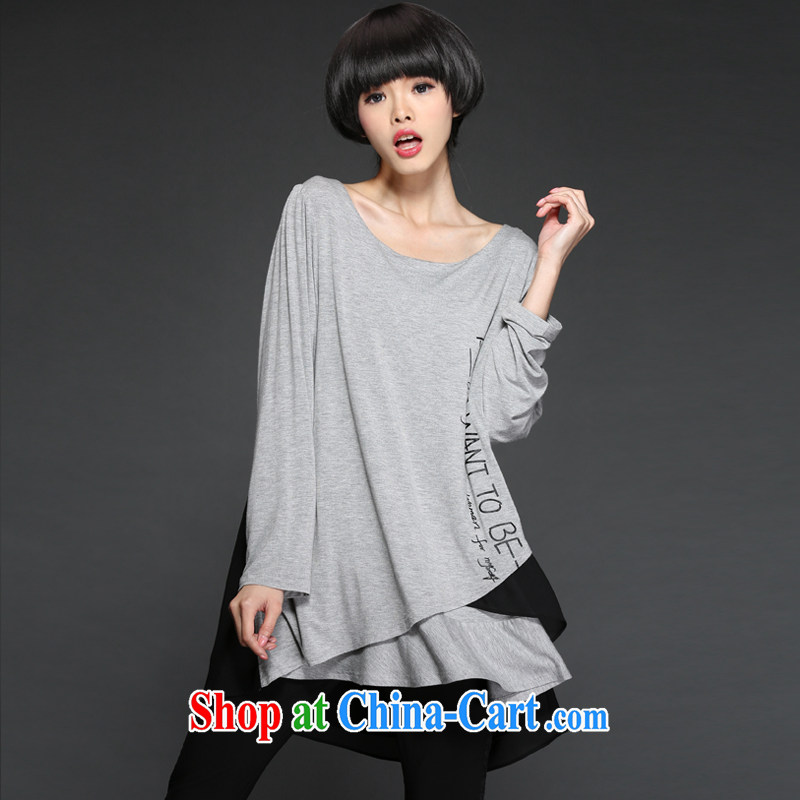Mephidross has long honey, the Code women's clothing spring new 2015 Korean casual simplicity and loose long-sleeved thick MM dresses M 2855 gray 5 XL Mephitic economy Honey (MENTIMISI), online shopping