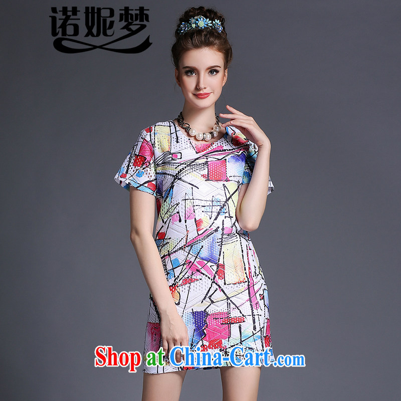 Connie's dream European and American high-end and indeed increase, female 200 Jack 2015 summer new personalized graffiti stamp Openwork mesh short-sleeved dresses G 661 fancy XXXXXL