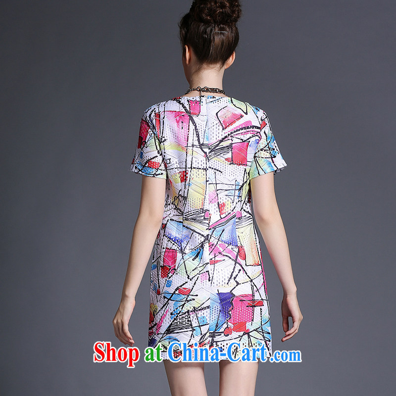 Connie's dream European and American high-end and indeed increase, female 200 Jack 2015 summer new personalized graffiti stamp Openwork mesh short-sleeved dresses G 661 XXXXXL suit, Anne's dream, and shopping on the Internet