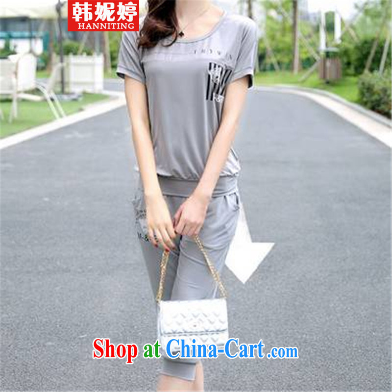 korea Connie Ting 2015 thick MM sports package the code female summer leisure short-sleeved Korean two-piece gray 3 XL weight 145 - 165 jack, Connie Ting (HANNITING), online shopping