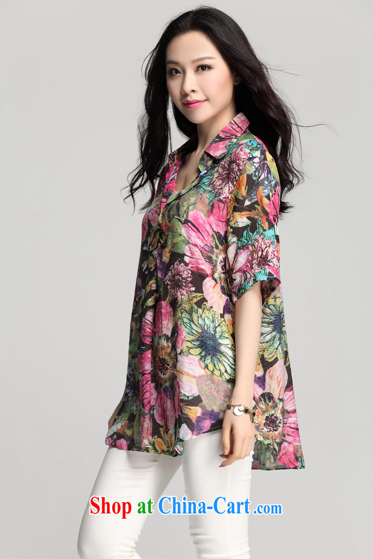 tea wafted Yu 2015 spring loaded women new, larger V collar floral, long, Korean edition loose shirt short-sleeve TENCEL shirt orange XXXL pictures, price, brand platters! Elections are good character, the national distribution, so why buy now enjoy more preferential! Health