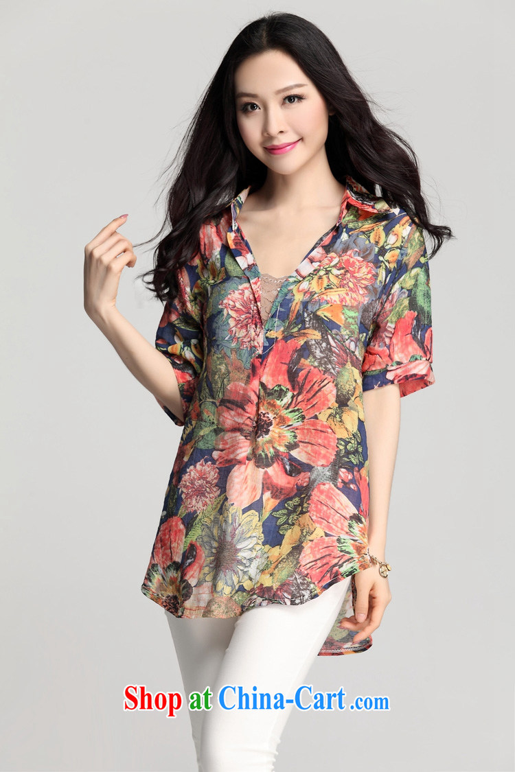 tea wafted Yu 2015 spring loaded women new, larger V collar floral, long, Korean edition loose shirt short-sleeve TENCEL shirt orange XXXL pictures, price, brand platters! Elections are good character, the national distribution, so why buy now enjoy more preferential! Health