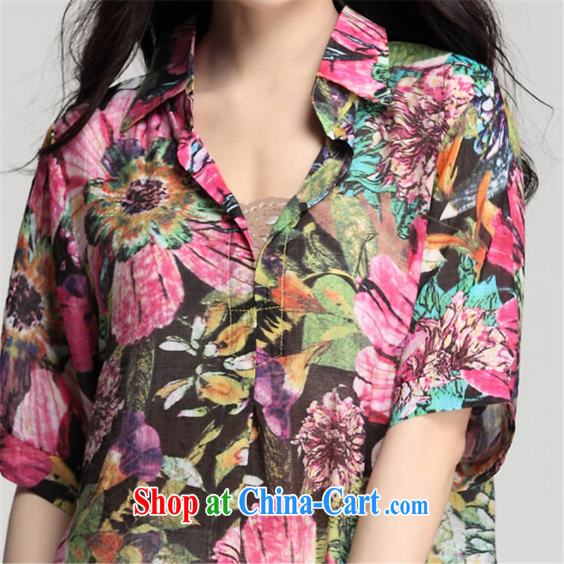 tea wafted Yu 2015 spring loaded women new, larger V collar floral long, Korean loose shirt short-sleeve TENCEL shirt orange XXXL, tea wafted feathers, and shopping on the Internet