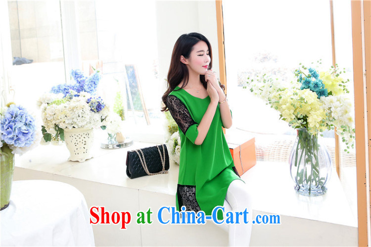 Sincerely, 2015 summer new Korean version of the greater number, long, solid T-shirt T-shirt lace stitching solid skirt Y 2858 green XXXXL pictures, price, brand platters! Elections are good character, the national distribution, so why buy now enjoy more preferential! Health