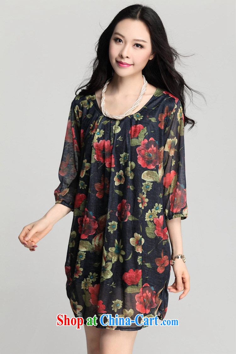 tea wafted Yu 2015 spring and summer with new women's clothing breathable large flower stamp Loose Cuff lanterns dresses 5 large cuff, long skirt blue XXXL pictures, price, brand platters! Elections are good character, the national distribution, so why buy now enjoy more preferential! Health